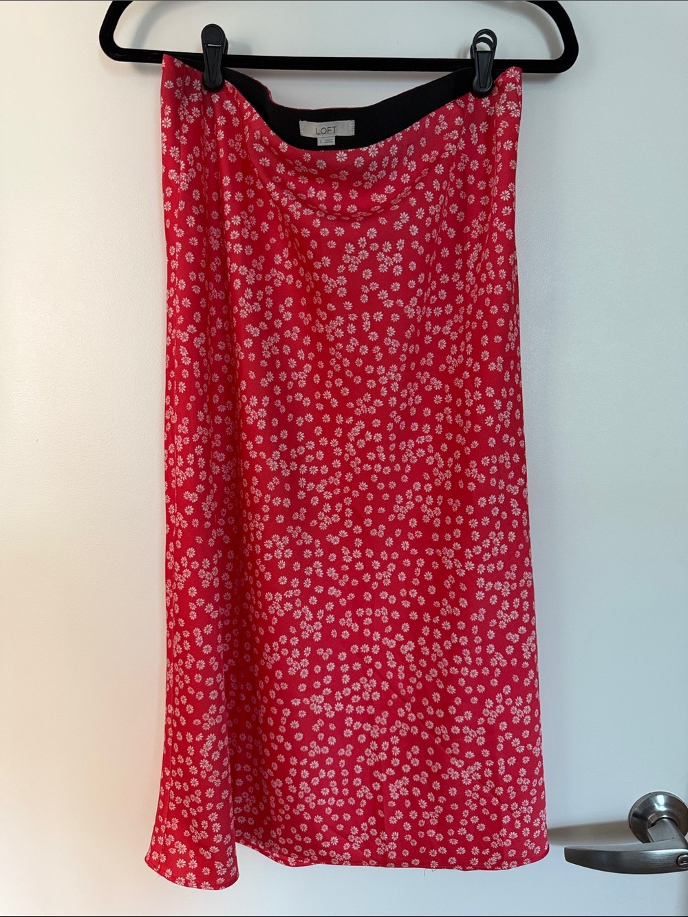 LOFT Red Floral-Print Slip Skirt with Elastic  Waistband